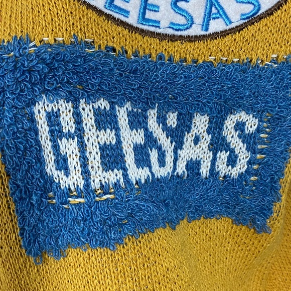 AELFRIC EDEN Unisex Varsity Letterman Sweater Cardigan Patchwork Yellow Gold M - Picture 8 of 12